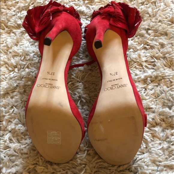 NWT Jimmy Choo Red Suede Heels. 37.5 (7.5) - Picture 5 of 8